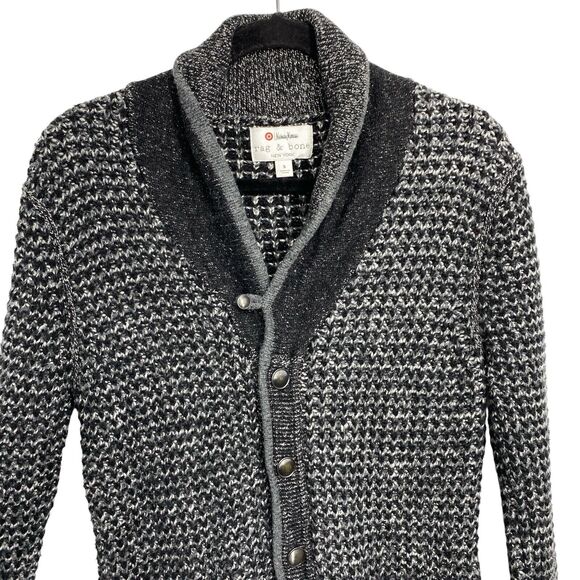 rag bone Neiman Marcus Wool Texture Cardigan Sweater Men Size Small Black Gray - Picture 3 of 12
